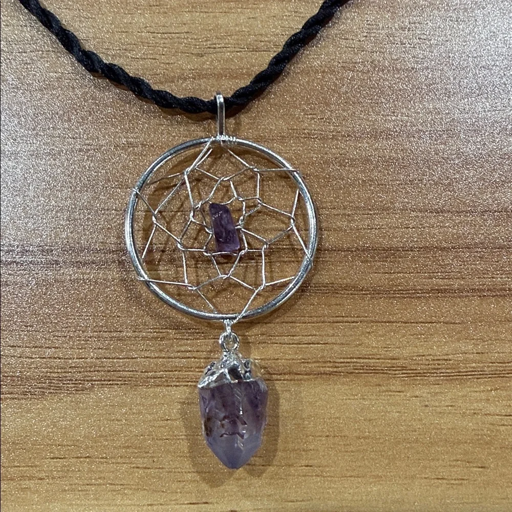 Dreamcatcher Pendant Necklace with Purple Amethyst